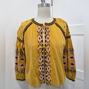 RD & KoKo Embroidered Boho Top With Pockets Open Front Jacket Size PS